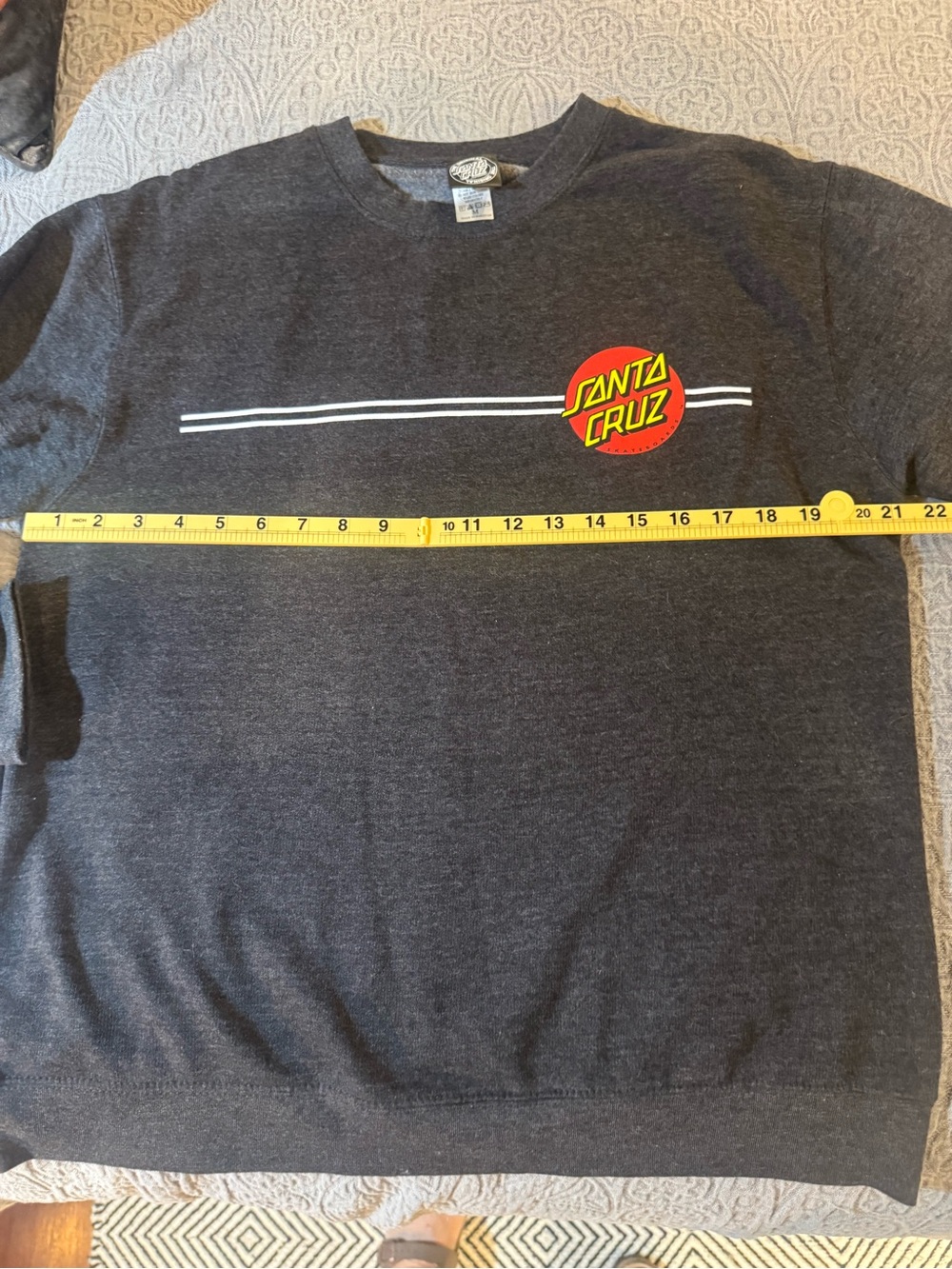 Santa Cruz Skateboards Men's Charcoal Crewneck with Red & Yellow Logo